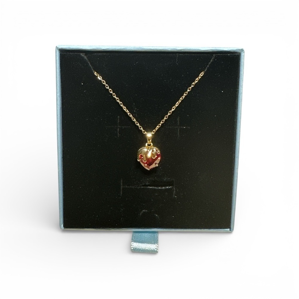 Gold Plated Stainless Steel Red Heart Pendant Necklace 22”
